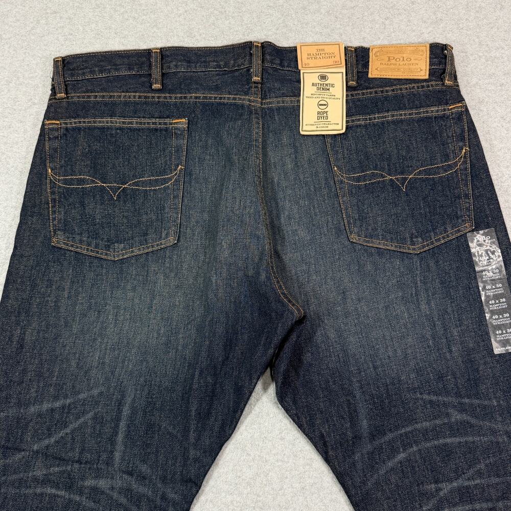 Polo Ralph Lauren Hampton Straight Jeans Mens 40x30 (Fit 42) Dark Wash Rope Dyed - Picture 9 of 16